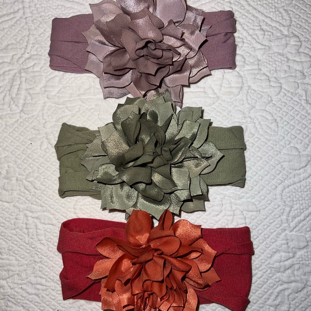 Three-Pack Floral Stretch Headbands in Mauve, Olive, and Rust BABY